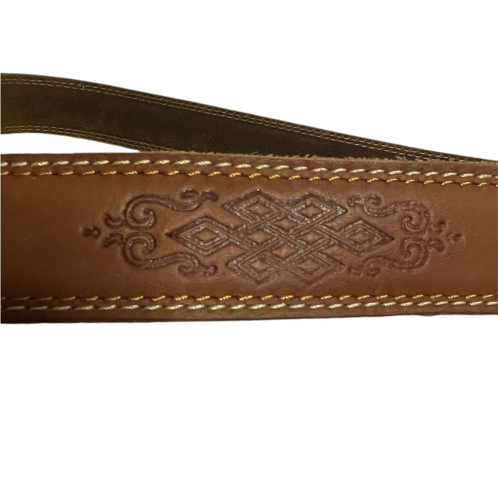 Handmade Leather Brown Western Belt Tooled Made in Mongolia Size Medium